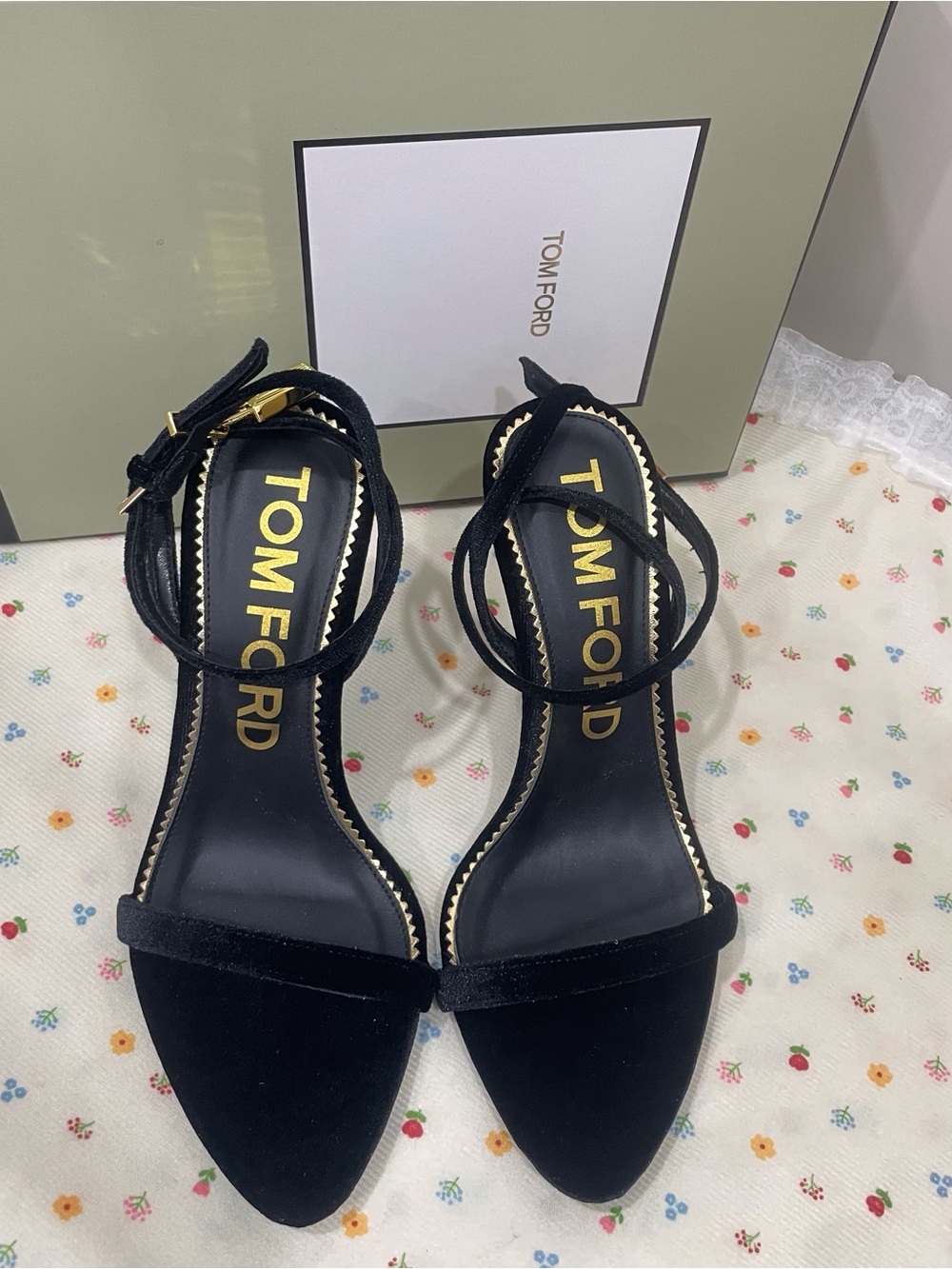 Tom Ford Black Velvet Ankle-Strap Heels